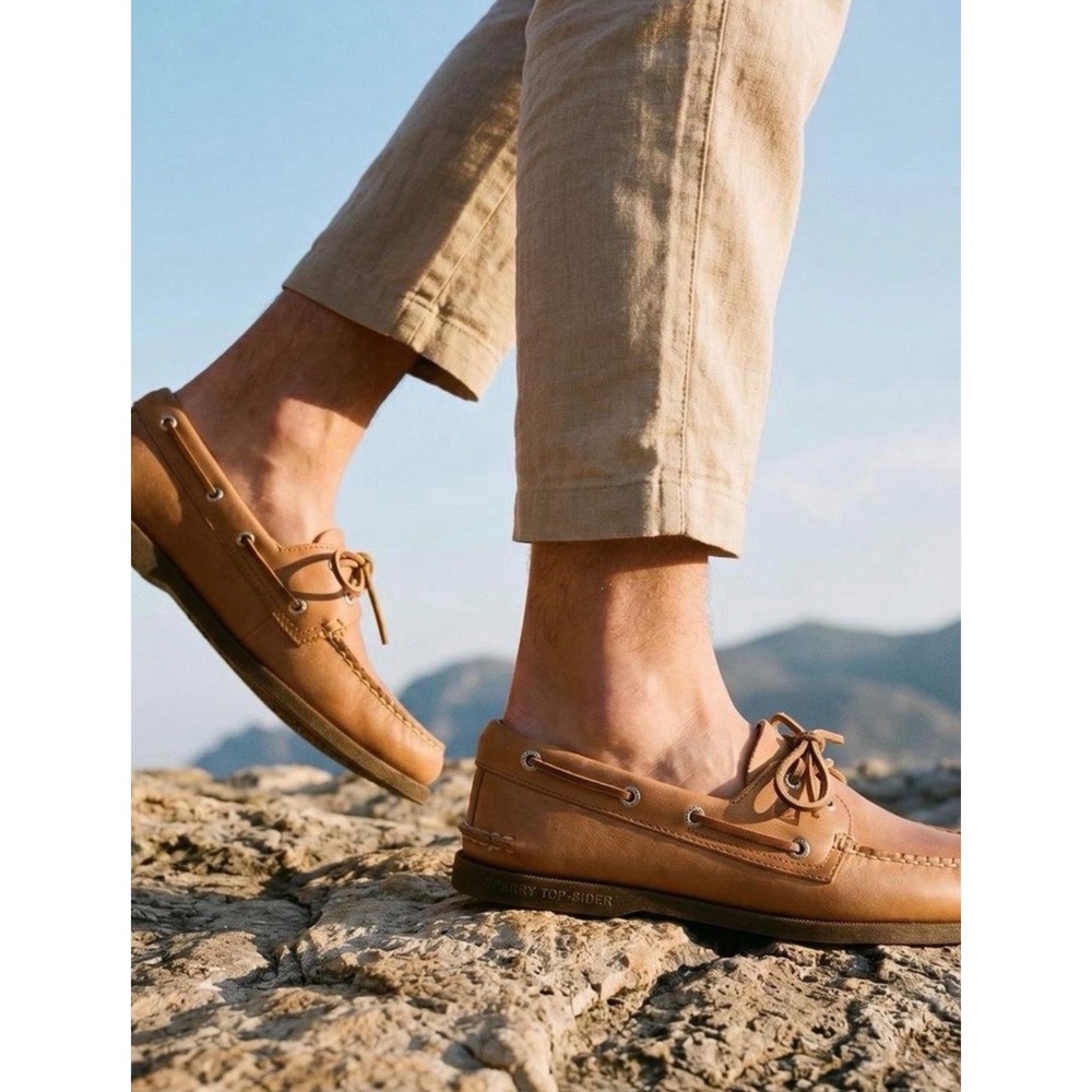 Sperry Top-Sider Mens Authentic Original 2-Eye Boat Shoes Tan Leather 10.5 M
